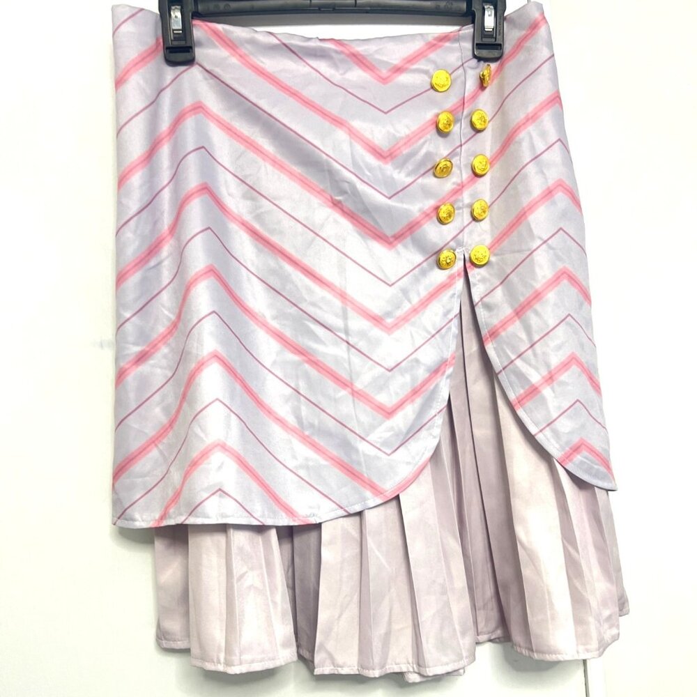 Pleated Asymmetrical Skirt with Gold Buttons Size Girls XL